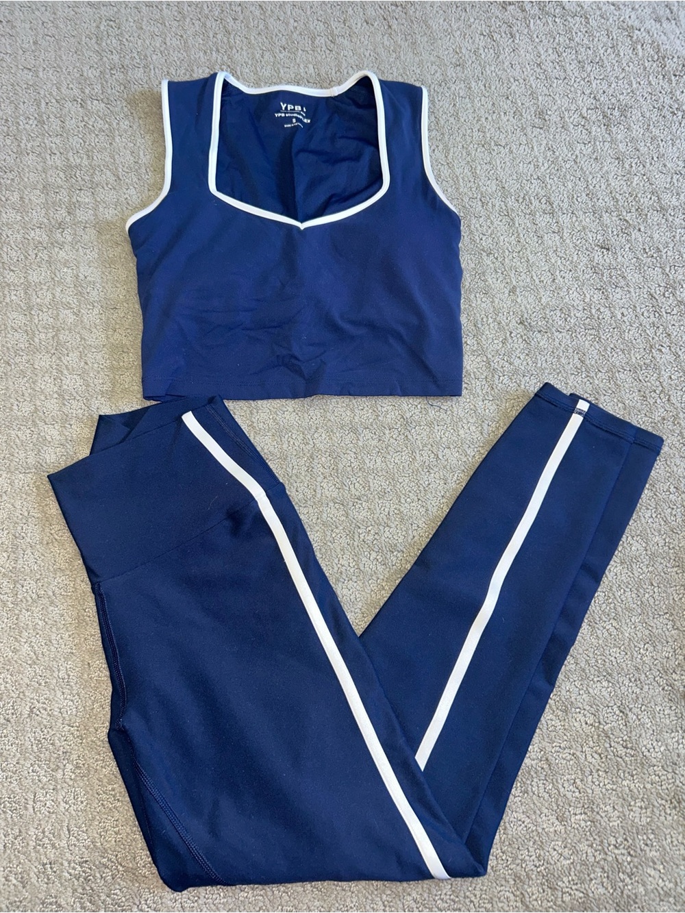 Abercrombie Women’s Navy Crop Tank & Legging Set with White Trim